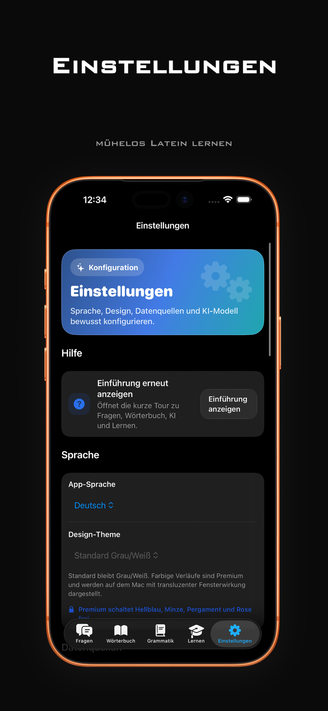Weitere Einstellungen in Lingua Latina