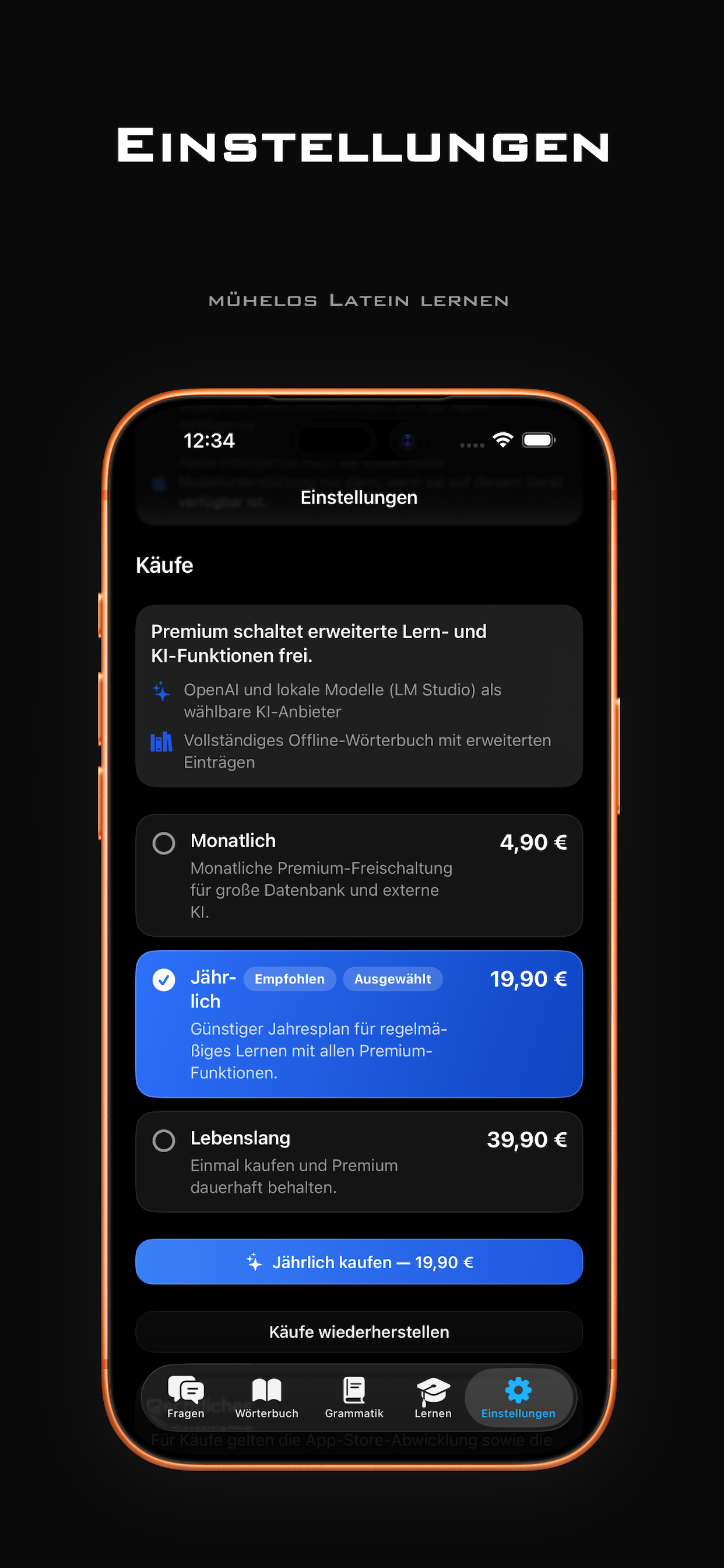 Einstellungen in Lingua Latina