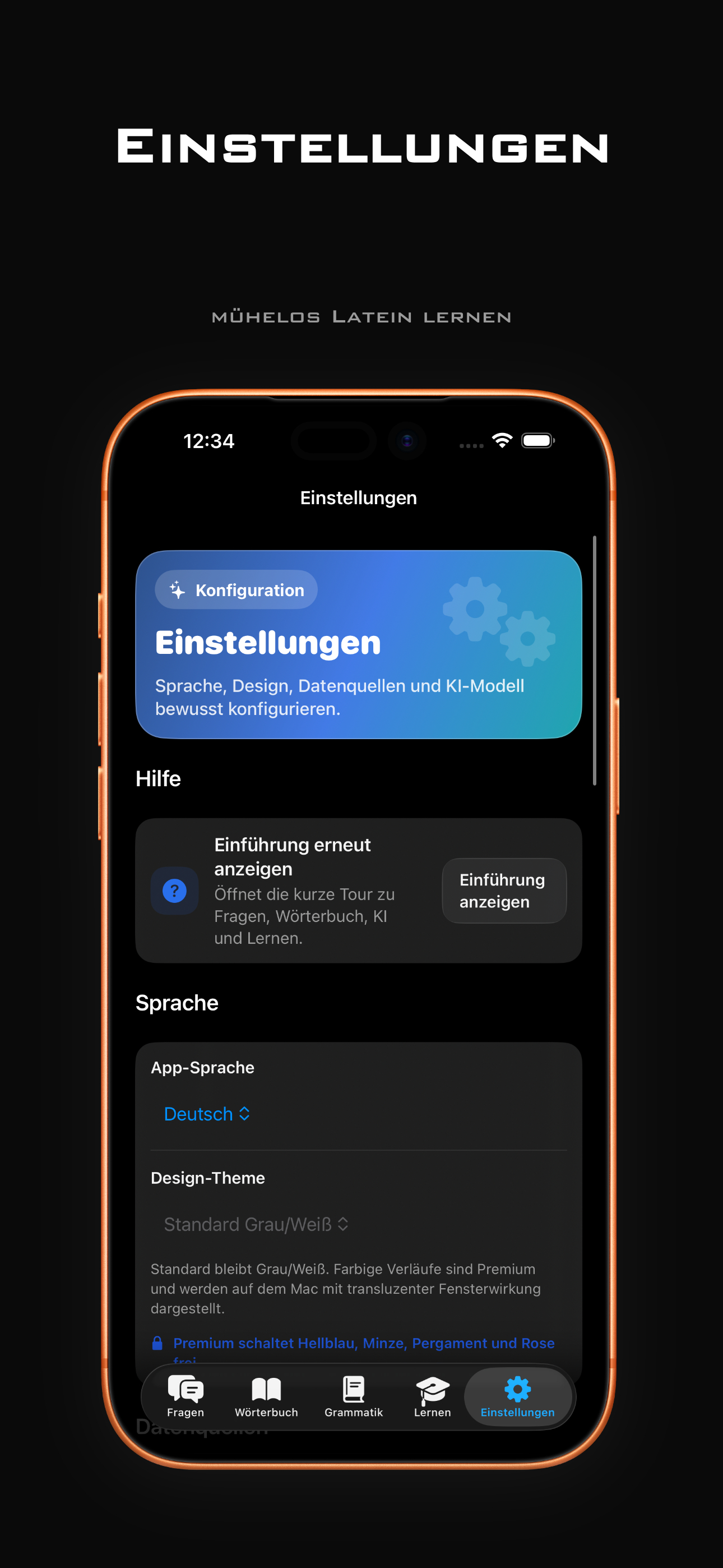 Einstellungen Übersicht in Lingua Latina