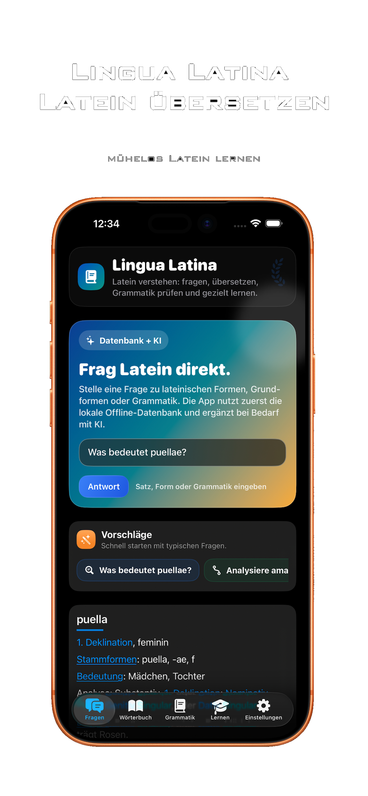 Lingua Latina mit einer lateinischen Wortanalyse auf dem iPhone