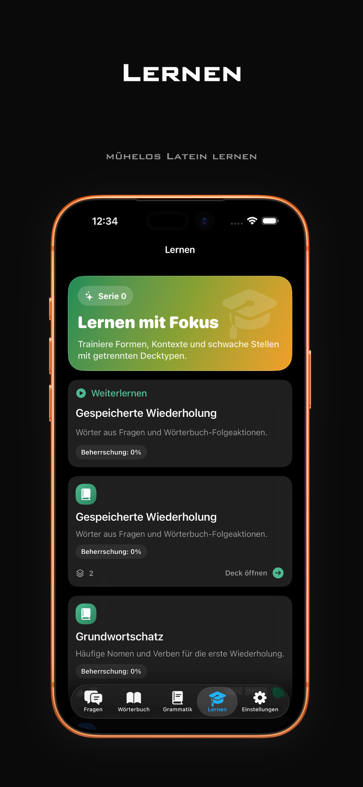Lernkarten und Wiederholung in Lingua Latina