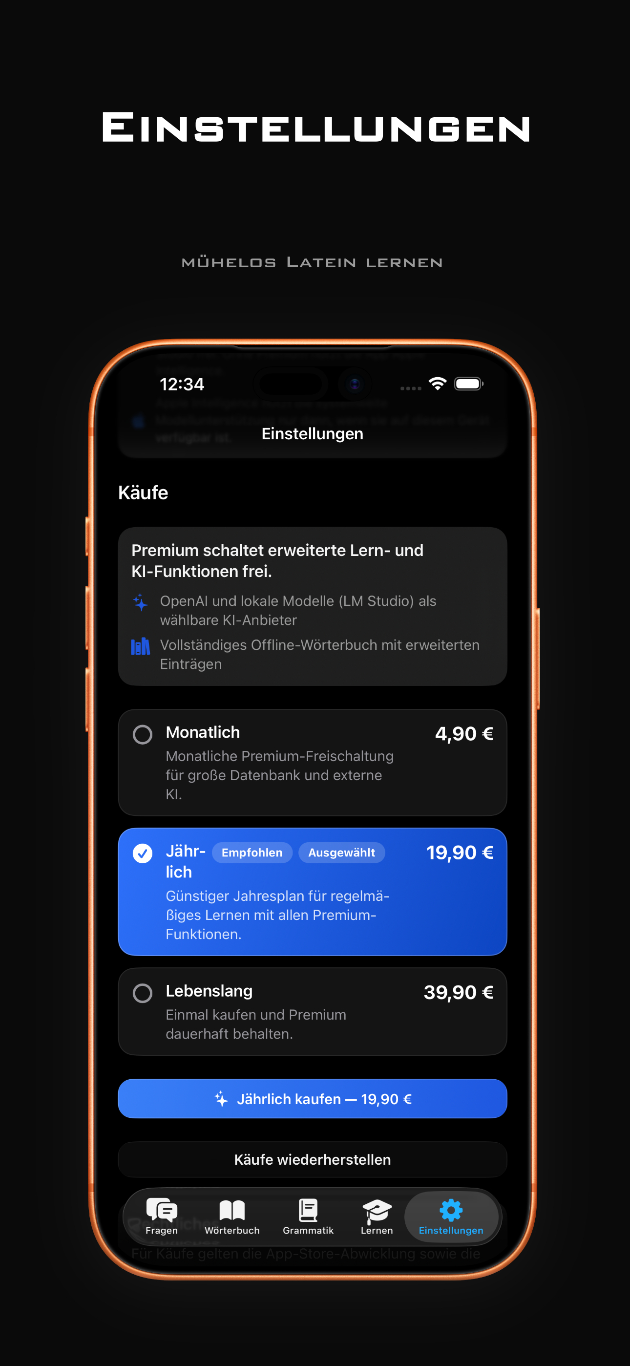 Premium-Einstellungen in Lingua Latina
