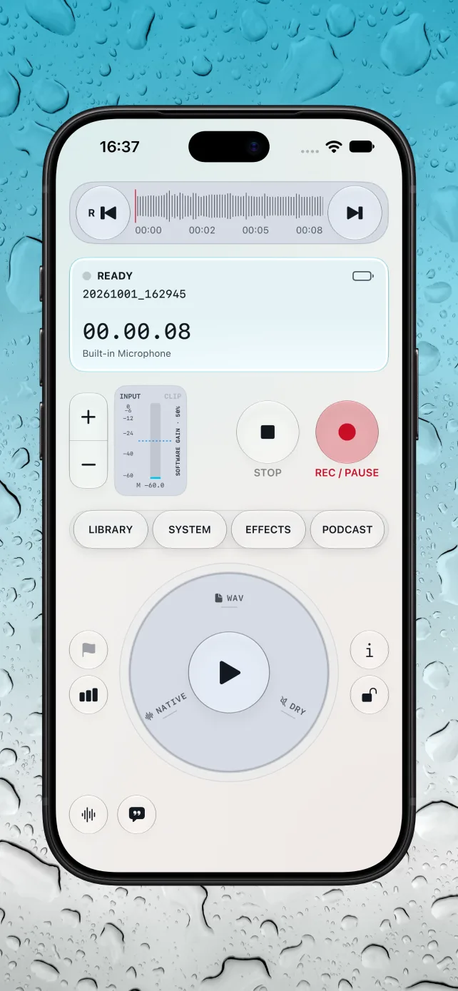 Light appearance of the Liquid Record iPhone console
