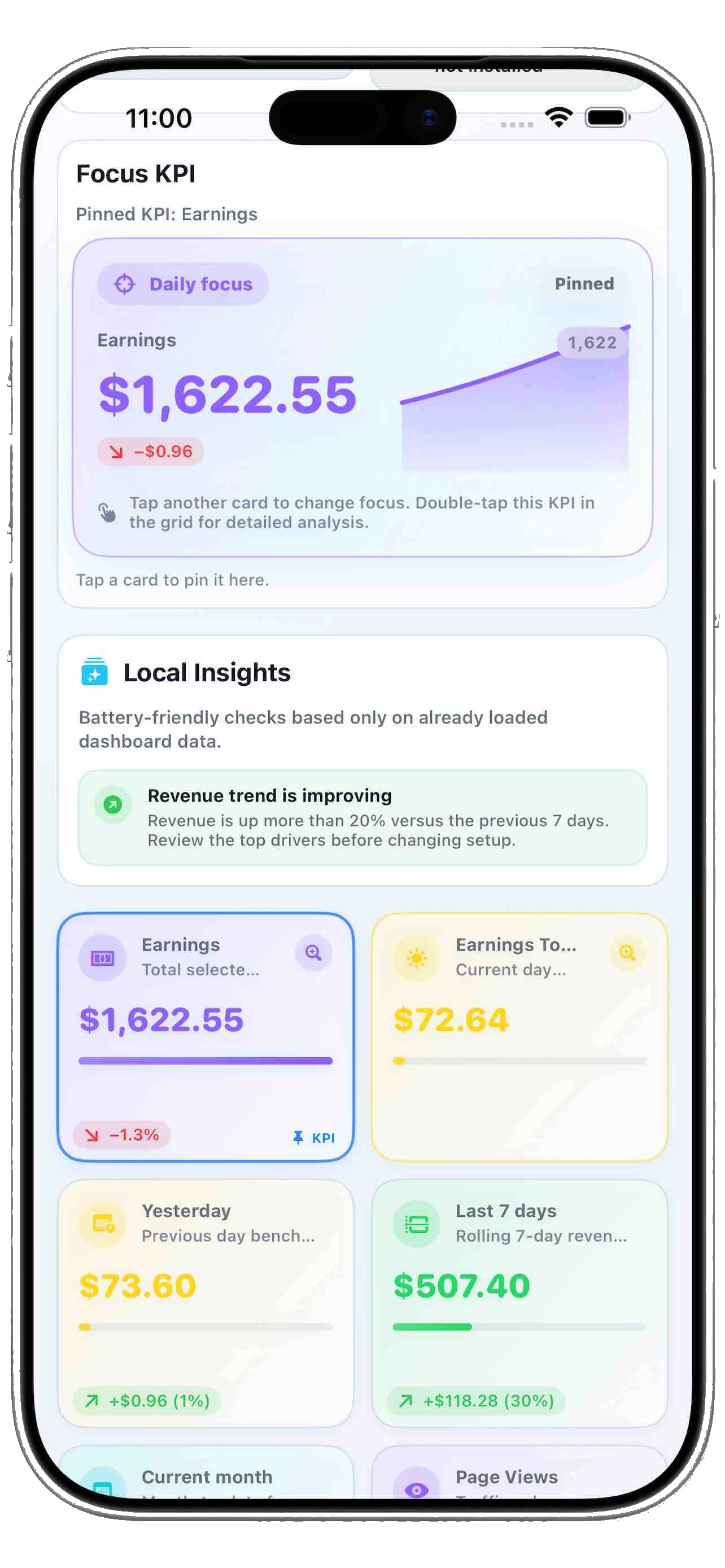 Metrics Data focus KPI in light mode